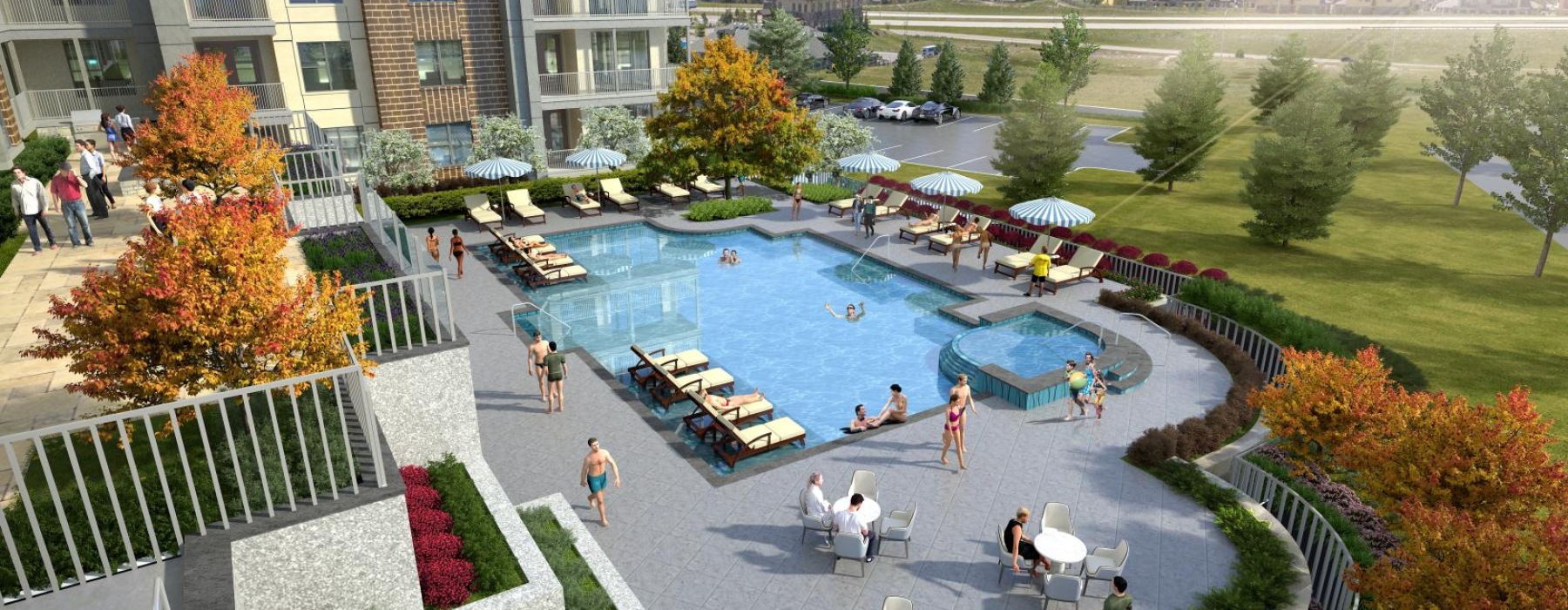 a pool with people around it
